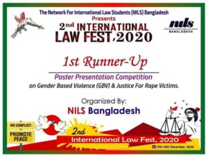 GUB Law team became 1st Runner-Up in the Poster Presentation Competition organized by NILS