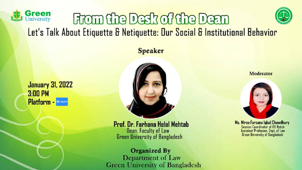 Webinar on "From the Desk of the Dean || Let’s Talk About Etiquette & Netiquette: Our Social & Institutional Behavior"