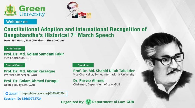 “Constitutional Adoption and International Recognition of Bangabandhu’s Historical 7th March Speech”